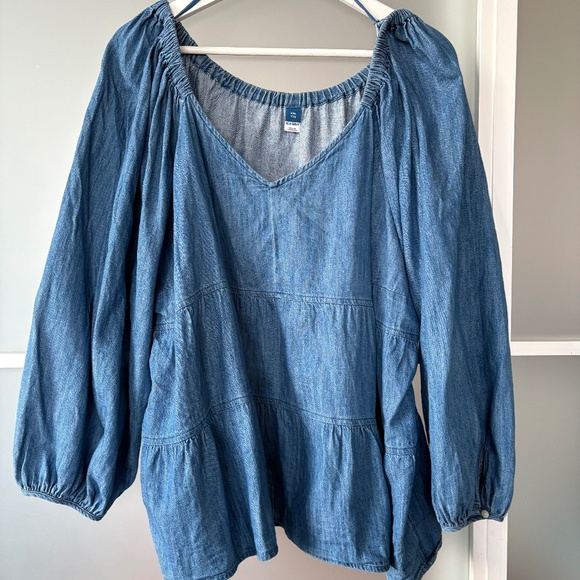 Old Navy Denim Tiered Top w/ long sleeves Sz XXL - Picture 1 of 7